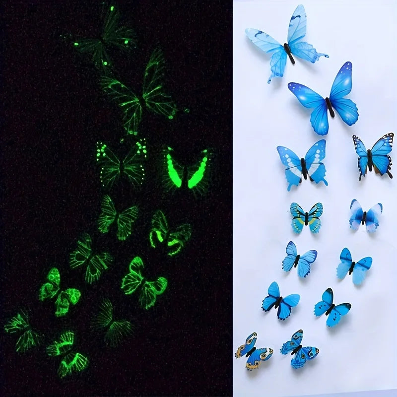 Set Of 12 Glowing Butterfly Stickers On The Wall